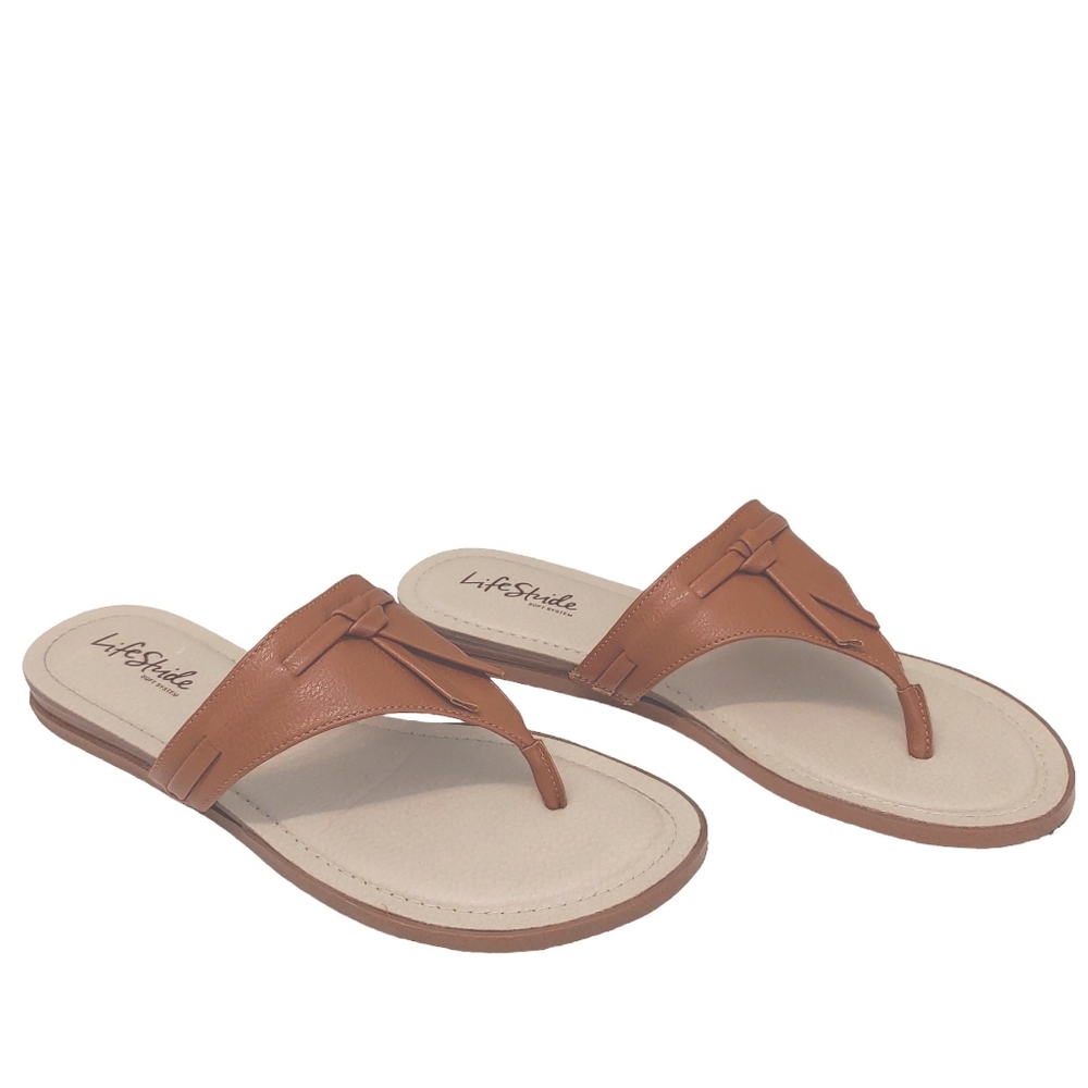 LifeStride Women Rio Faux leather slip on casual pebbled sandal filp flop sz 10W